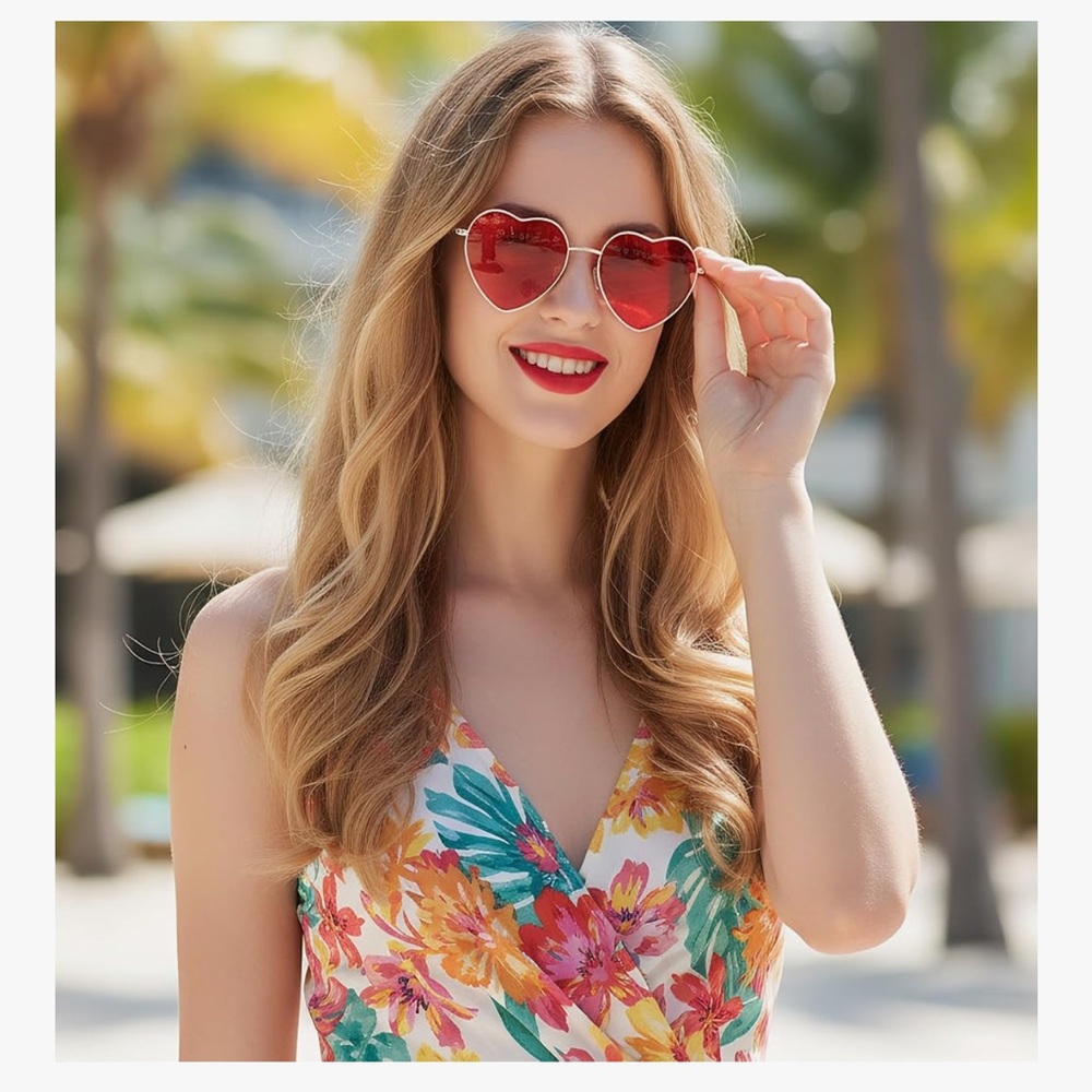 🆕 Heart Shaped Red Lens Sunglasses..UV protection - Picture 5 of 6